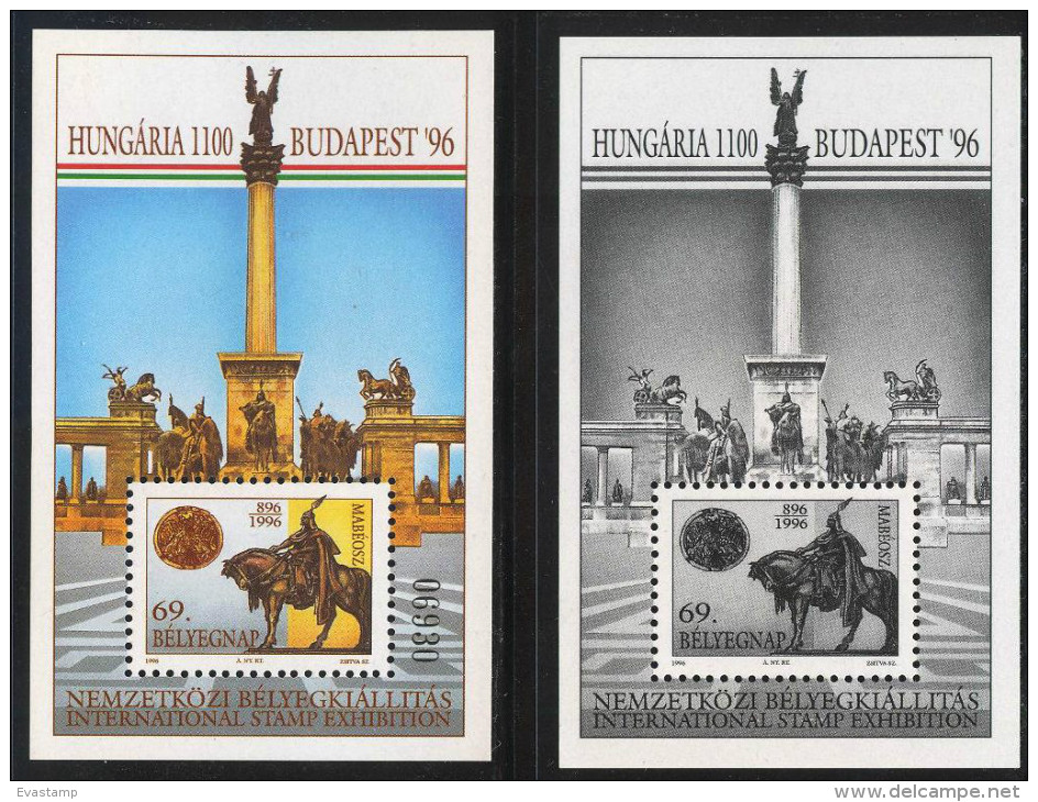 HUNGARY-1996.Commemorativ Sheet - Hungaria 1100, International Stamp Exhibition Normal/Black Print Version - Hojas Conmemorativas