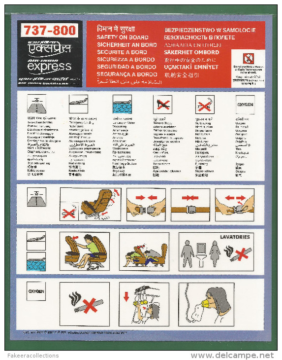 INDIA Inde Indien - Avion / Airplane / Air India Express Boeing 737-800 / SAFETY INSTRUCTION CARD Consignes De Sécurité - Consignes De Sécurité