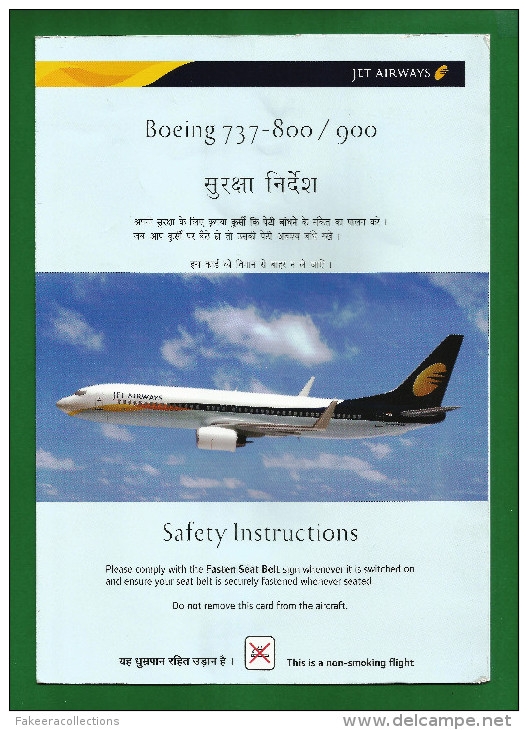 INDIA Inde Indien - Avion / Airplane / Jet Airways - Boeing 737-800 / SAFETY INSTRUCTION CARD Consignes De Sécurité .. - Sicherheitsinfos
