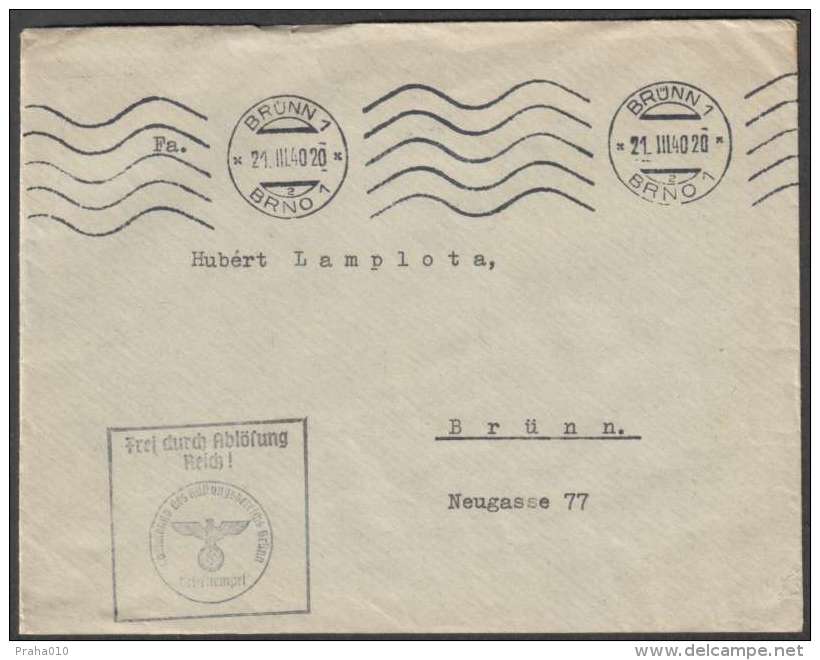 BuM0907 - Böhmen Und Mähren (1940) Brünn 1 - Brno 1 (machine Postmark) Letter (exempt From Postage!) - Covers & Documents