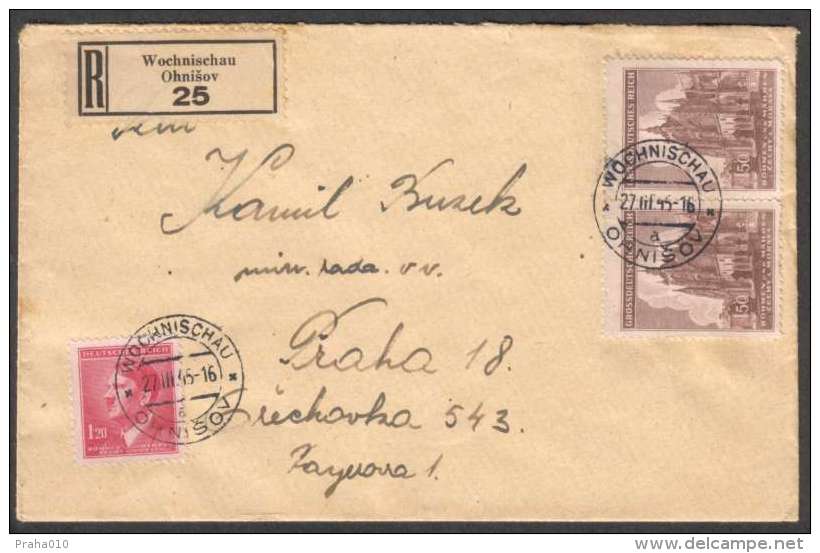 BuM0917 - Böhmen Und Mähren (1945) Wochnischau - Ohnisov / Prag 11 - Praha 11 (R-letter) Tariff: 4,20K - Covers & Documents