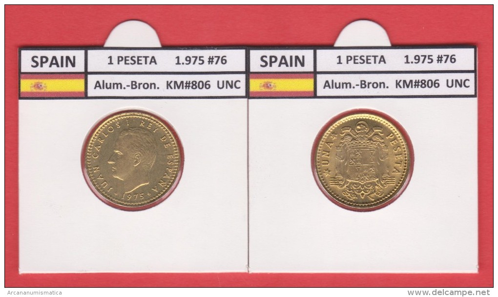 SPAIN   1 PESETA  1.975 #76  Aluminium-Bronze  KM#806   Uncirculated  T-DL-9364 Uk - 1 Peseta