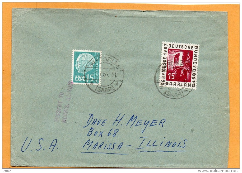 Saar 1957 Cover Mailed To USA - Lettres & Documents