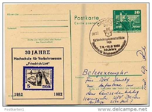 DDR P79-36-82 C201 Postkarte PRIVATER ZUDRUCK Verkehrswesen Dresden Belegexemplar 1982 - Cartes Postales Privées - Oblitérées