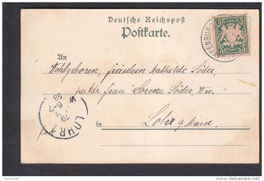 GARNISON ASCHAFFENBURG  - LITHO / LITHOGRAPHY PC - SEND 1898 TO LOHR A/MAIN (1359) - Aschaffenburg