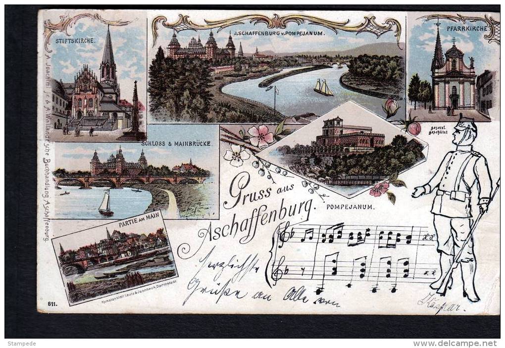 GRUSS AUS ASCHAFFENBURG  - LITHO / LITHOGRAPHY PC - SEND 1898 TO LOHR A/MAIN (1360) - Aschaffenburg