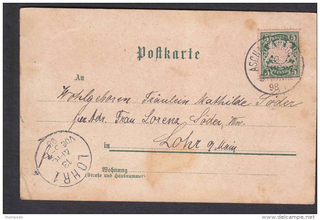 GRUSS AUS ASCHAFFENBURG  - LITHO / LITHOGRAPHY PC - SEND 1898 TO LOHR A/MAIN (1360) - Aschaffenburg