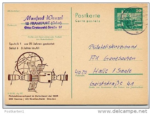 DDR P79-34-82 C204-a Postkarte PRIVATER ZUDRUCK Sputnik1/Saljut 6  Dresden Gelaufen 1983 - Private Postcards - Used