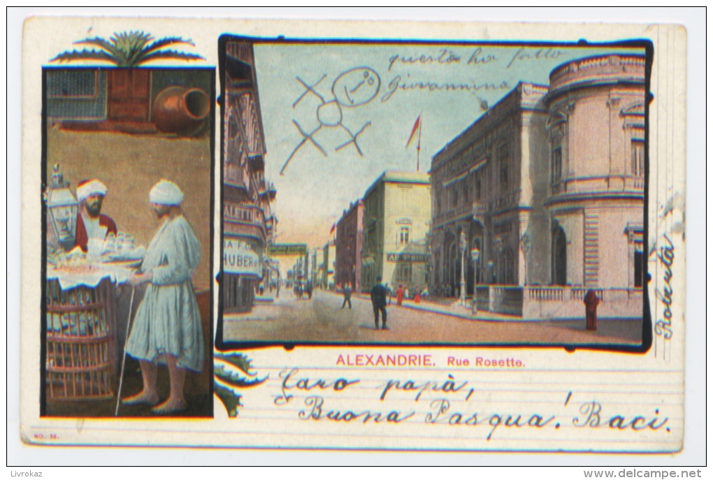 Egypte, Alexandrie, Rue Rosette, Carte Précurseur Ayant Circulé En 1905, N°52, Adressée Au Baron Enrico Acton à Livorno - Alexandrië