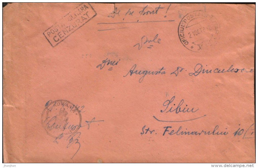 Romania-Military Censored Letter,circulated In 1942 From Hospital Campaign Front,at Sibiu - 2/scans - Lettres 2ème Guerre Mondiale