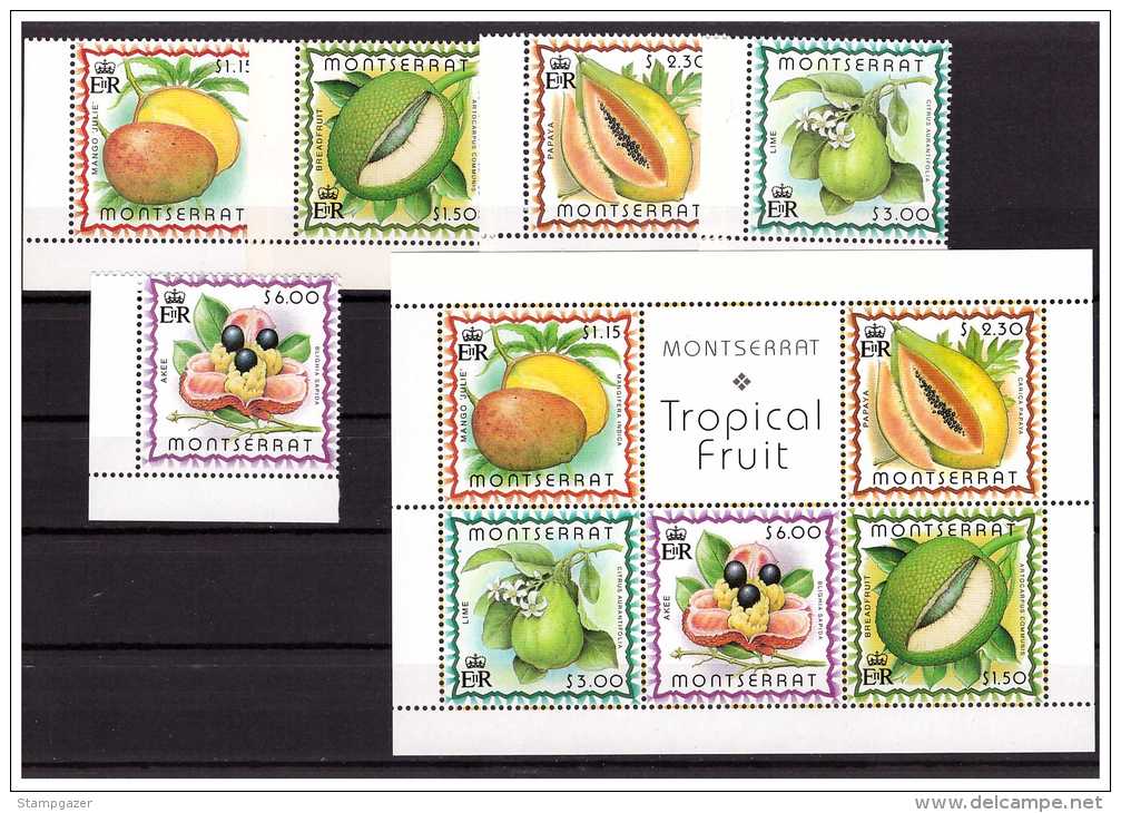 MONTSERRAT 1999 Fruits 5 Values + S/s Michel 1095-99+Bl.82 MNH - Montserrat