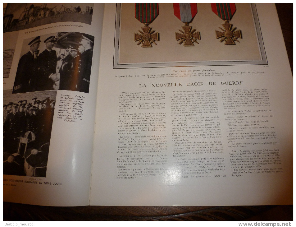 1939 : Pub Coul.; Sous-marins Al. ;Croix De Guerre Fr.; Nos Gros Canons; Enfants Déplacés De Paris; TERUKUNI Jap. Coulé - L'Illustration