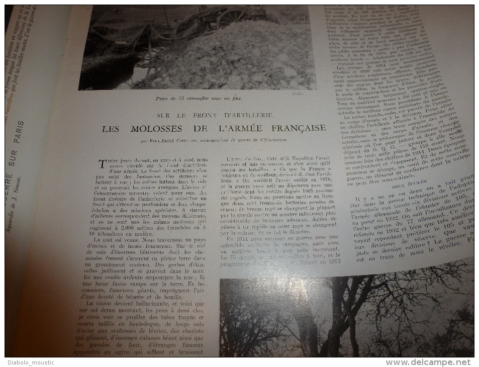 1939 : Pub Coul.; Sous-marins Al. ;Croix De Guerre Fr.; Nos Gros Canons; Enfants Déplacés De Paris; TERUKUNI Jap. Coulé - L'Illustration