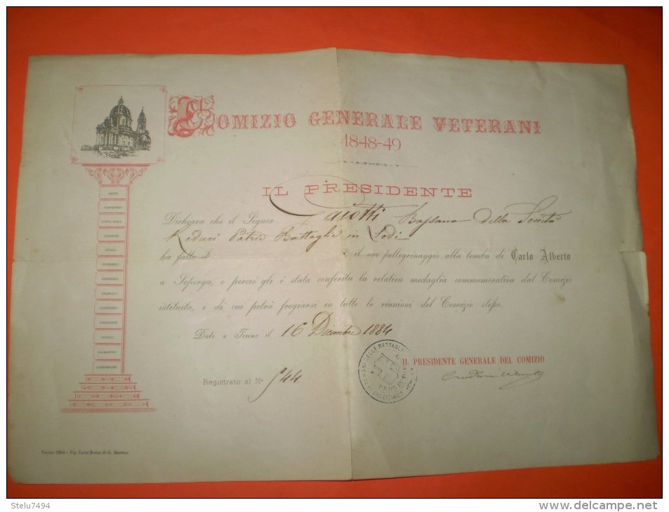 B16 Superga Torino Comizio Generale Veterani 1848-1849 - Documenti Storici