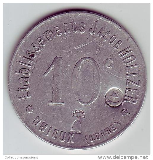 Monnaie De Nécessité - LOIRE 42 - Unieux - Ets Jacob Holtzer 10c - Contremarque Cloche Et Croissant - Monétaires / De Nécessité