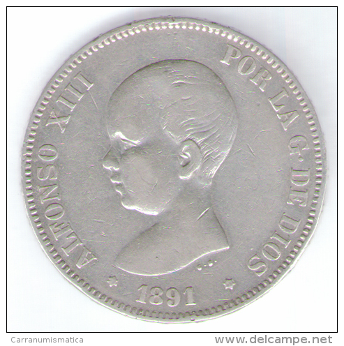 SPAGNA 5 PESETAS 1891 ALFONSO XIII AG SILVER - Otros & Sin Clasificación