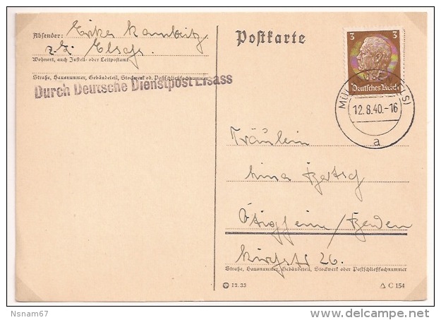 Pa139 - MULHAUSEN - 12 Aout 1940 - Date Précoce - MULHOUSE - Haut Rhin - - Covers & Documents