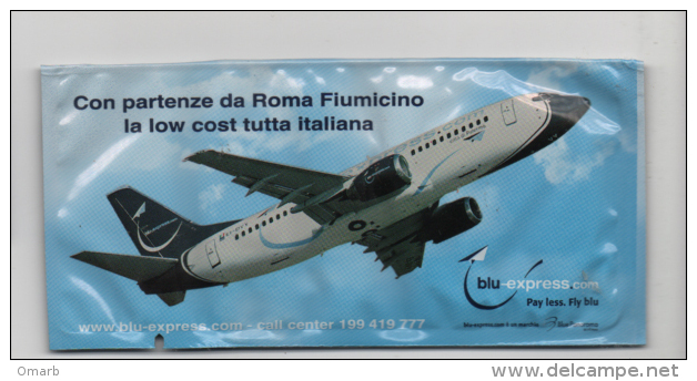 Alt469 Promozionale Salvietta Blu Express Aereo Avion Fly Compagnia Aerea Airline Compagnie Aérienne Roma Fiumicino FCO - Giveaways