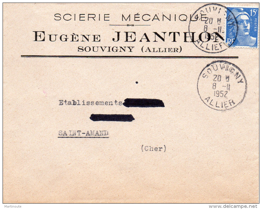 - Oblitération De 1952,  E.ugène JEANTHON à SOUVIGNY , Allier - 100 - 1945-54 Maríanne De Gandon