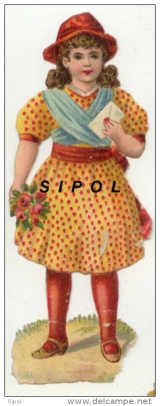 Fillette Bouclée Avec Cache Coeur Et Robe à Pois, Enveloppe à La Main  , Bouquet De Roses   Années 1890 Env - Children