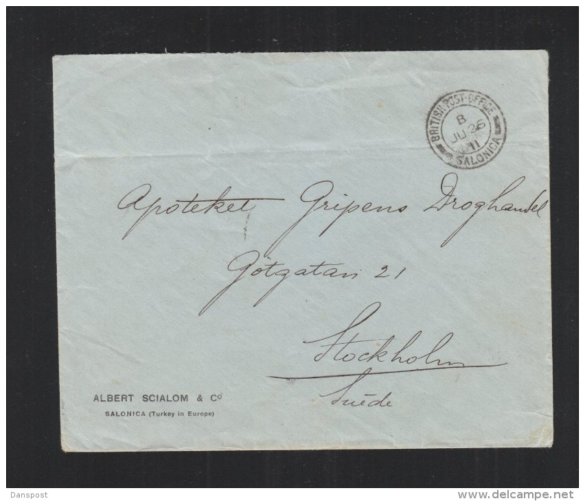 British Post Office Salonica Cover 1911 - Brits-Levant