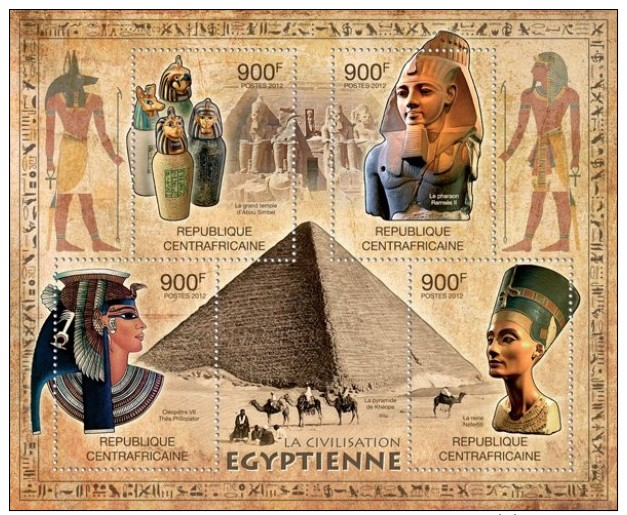 CENTRAL AFRICA 2012 CIVILIZATION OF EGYPT PYRAMIDS NEFERTITI CAMEL S/S MNH CA12101A - Autres & Non Classés