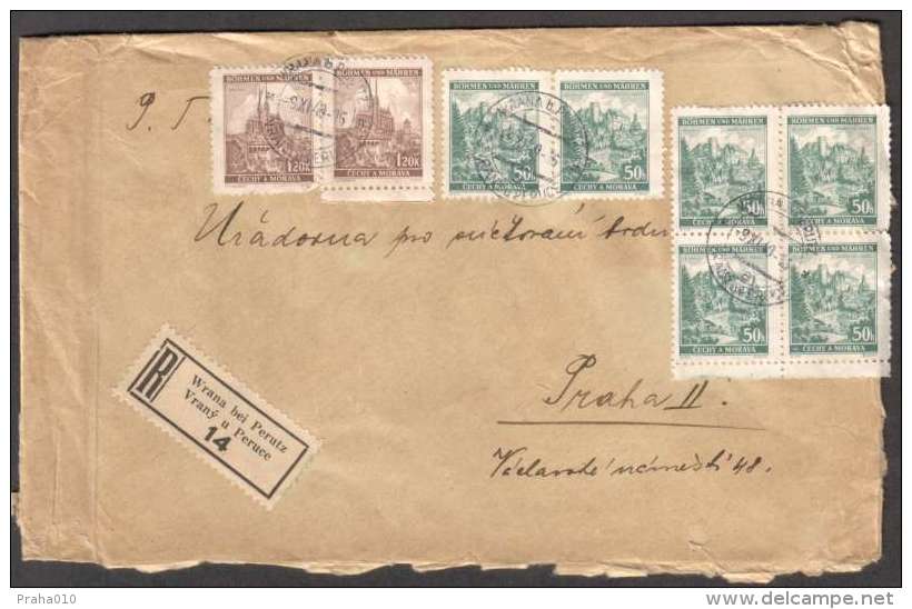 BuM0872 - Böhmen Und Mähren (1940) Wrana Bei Perutz - Vrany U Peruce (R-letter) Tariff: 4,20K (stamp J. Hradec, Brno) - Covers & Documents