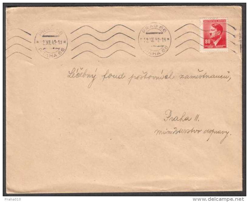 BuM0900 - Böhmen Und Mähren (1942) Prag 66 - Praha 66 (machine Postmark) Letter, Local Tariff: 80h (stamp: Adolf Hitler) - Storia Postale