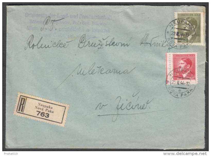 BuM0952 - Böhmen Und Mähren (1944) Neupaka - Nova Paka / Jitschin - Jicin (R-letter) Tariff: 4,20K (stamp: Adolf Hitler) - Covers & Documents