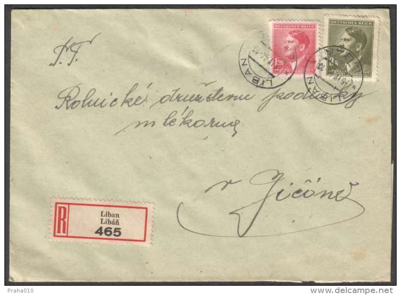 BuM0951 - Böhmen Und Mähren (1944) Liban - Liban / Jitschin - Jicin (R-letter) Tariff: 4,20K (stamp: Adolf Hitler) - Covers & Documents