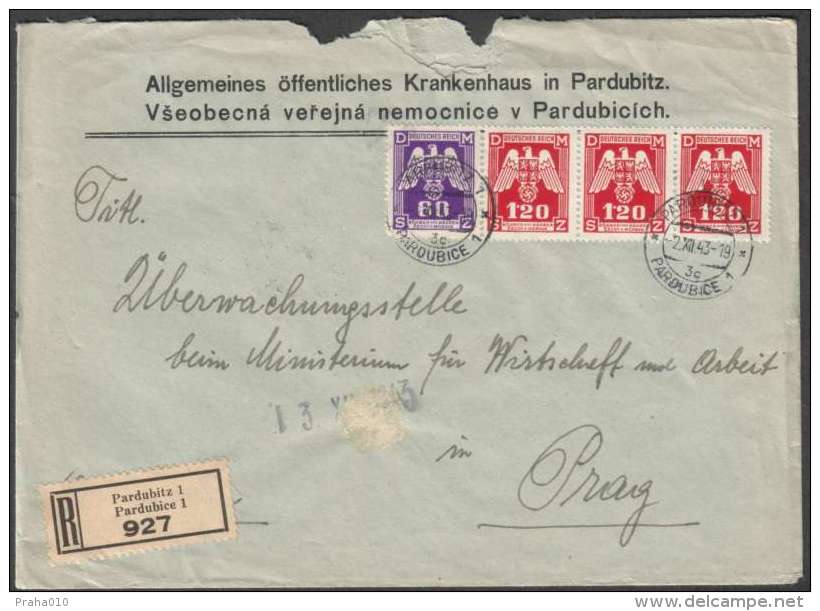 BuM0959 - Böhmen Und Mähren (1943) Pardubitz 1 - Pardubice 1 / Prag 1 - Praha 1 (R-letter) Tariff: 4,20K - Covers & Documents