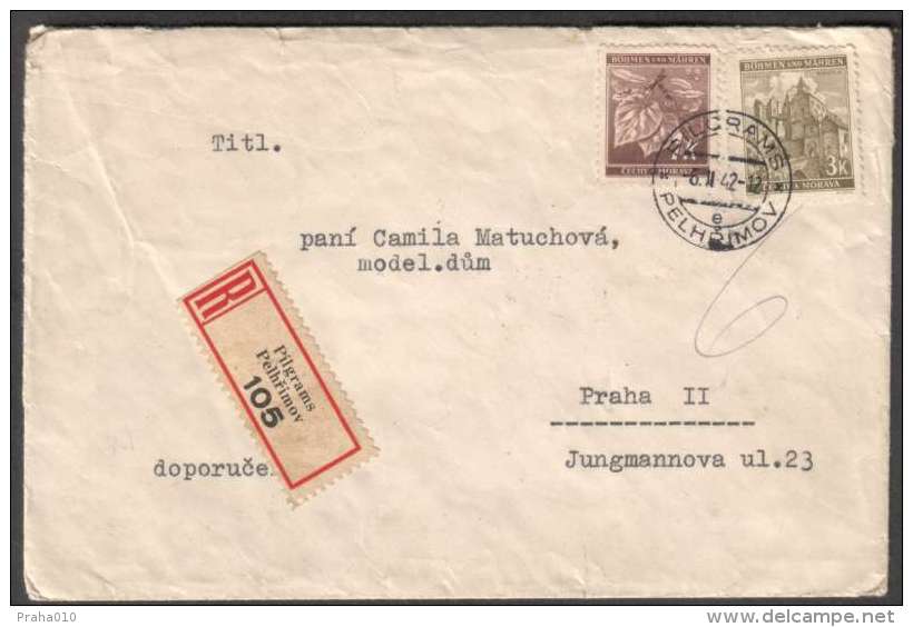 BuM0960 - Böhmen Und Mähren (1942) Pilgrams - Pelhrimov (R-letter) Tariff: 4,20K - Storia Postale
