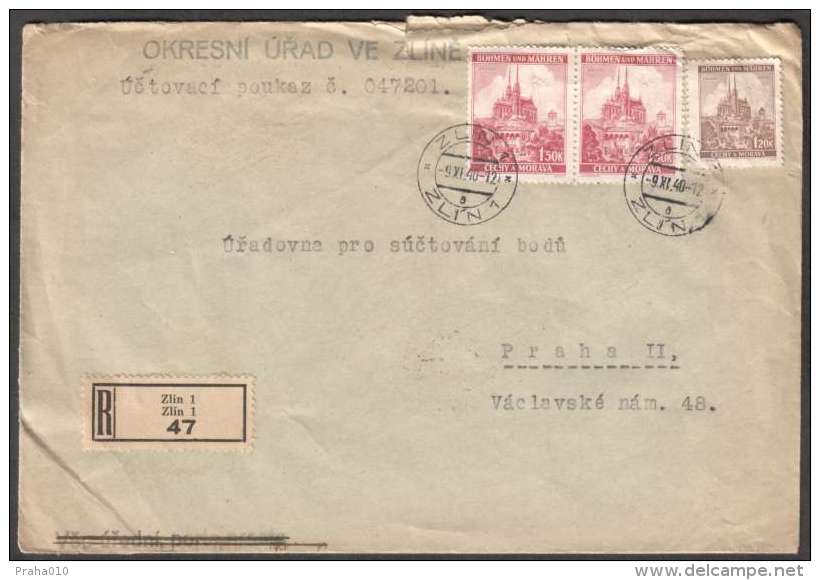 BuM0983 - Böhmen Und Mähren (1940) Zlin 1 - Zlin 1 (R-letter) Tariff: 4,20K (stamp: 1x + 2x City Brno - Church) - Lettres & Documents
