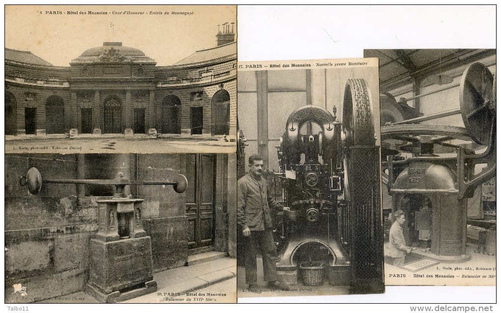 Lot De 10 Cartes - Paris - Hotel Des Monnaies: Presses, Vérification, Balancier, Fours .... - Monnaies (représentations)