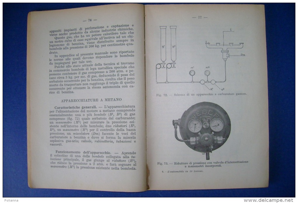 PFS/8 Moneti L'AUTOMOBILE IN 10 LEZIONI Cappelli Ed.1951/MOTORI A CICLO DIESEL/APPARECCHIATURE A METANO - Motori