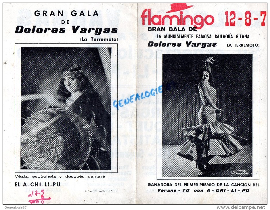 ESPAGNE - GITAN- FLAMINGO 1971- PROGRAMME GALA BAILAORA GITANA-DOLORES VARGAS- VERANO- LA TERREMOTO-FLAMENCO - Programma's