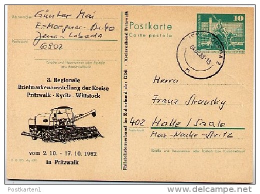 DDR P79-35-82 C205 Postkarte PRIVATER ZUDRUCK Mähdrescher Pritzwalk Gelaufen 1988 - Cartes Postales Privées - Oblitérées