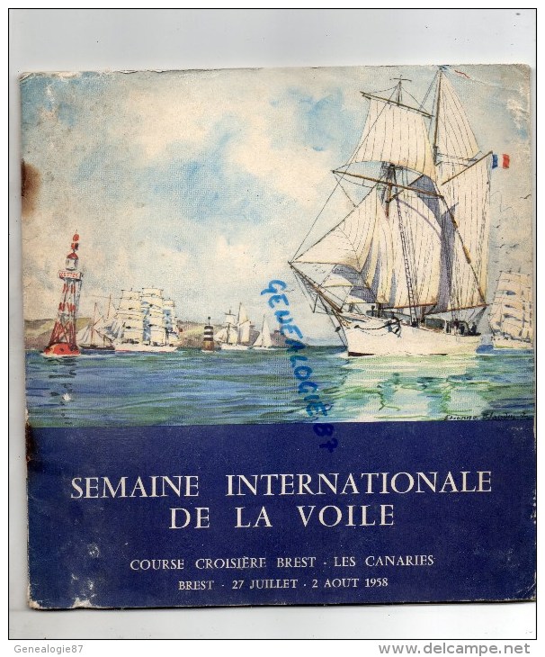 29 - BREST - PROGRAMME  SEMAINE INTERNATIONALE DE LA VOILE-COURSE CROISIERE BREST -LES CANARIES- 27 JUILLET 2 AOUT 1958 - Programas