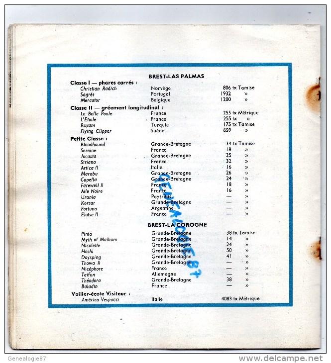 29 - BREST - PROGRAMME  SEMAINE INTERNATIONALE DE LA VOILE-COURSE CROISIERE BREST -LES CANARIES- 27 JUILLET 2 AOUT 1958 - Programs