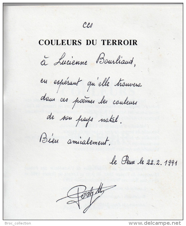 Couleurs Du Terroir, Maurice Pasty, Envoi De L'auteur, Lafat, Creuse, Préface D'Emile Raguin, Poèmes - Limousin