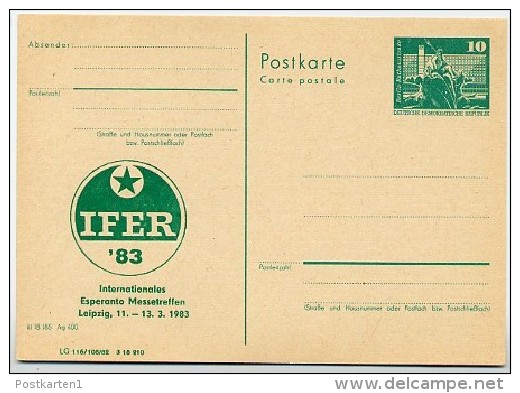 DDR P79-1-83 C215 Postkarte PRIVATER ZUDRUCK Esperanto-Messetreffen Leipzig 1983 - Cartes Postales Privées - Neuves