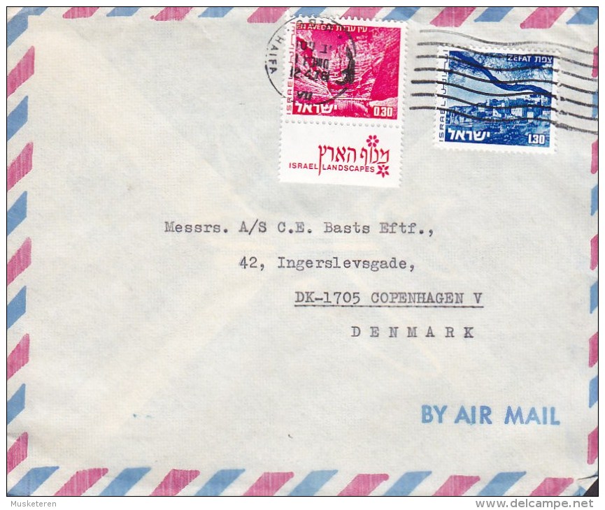 Israel Airmail Par Avion ORMECA, HAIFA 1976 Cover Lettera To Denmark Israel Landscapes W. Tabs (2 Scans) - Airmail