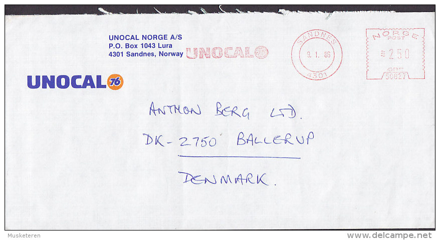 Norway UNOCAL 76, SANDNESS 1986 Meter Stamp Cover Brief To Denmark - Briefe U. Dokumente