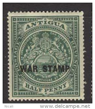 ANTIGUA 1916 1/2d War Stamp Black Overprint SG 52 HM CH13 - 1858-1960 Colonie Britannique