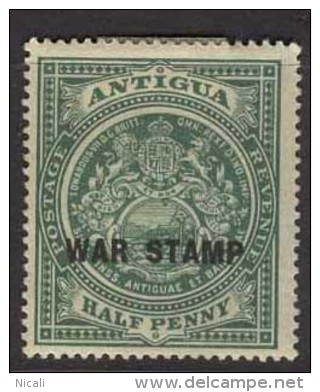 ANTIGUA 1916 1/2d War Stamp Black Overprint SG 52 HM CH14 - 1858-1960 Colonie Britannique