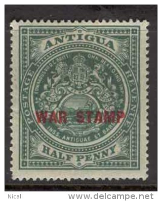 ANTIGUA 1916 1/2d War Stamp Red Overprint HM SG 53 CH15 - 1858-1960 Kronenkolonie