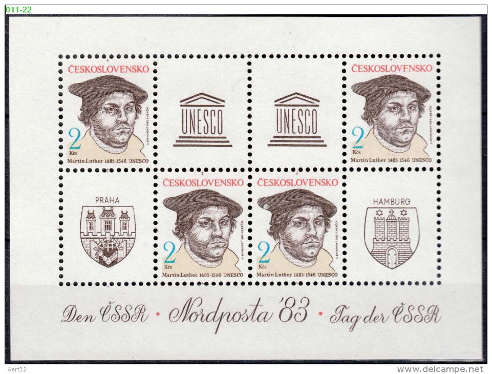 CZECHOSLOVAKIA, 1983, Nordposta Stamp Exhibition, Famous People, Martin Luther, UNESCO, Sheet Of 4, MNH (**), Sc 2446a - Martin Luther King