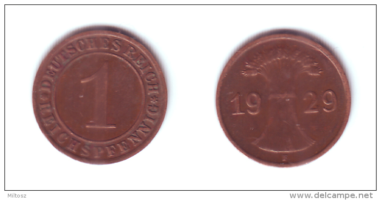 Germany 1 Reichsfennig 1929 F - 1 Rentenpfennig & 1 Reichspfennig