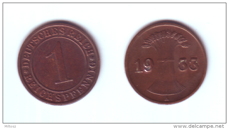 Germany 1 Reichsfennig 1933 A - 1 Rentenpfennig & 1 Reichspfennig