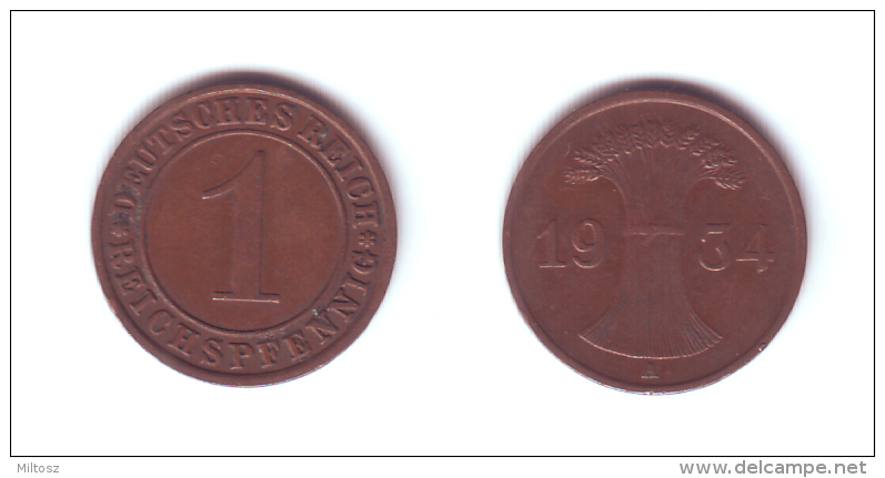 Germany 1 Reichsfennig 1934 A - 1 Rentenpfennig & 1 Reichspfennig